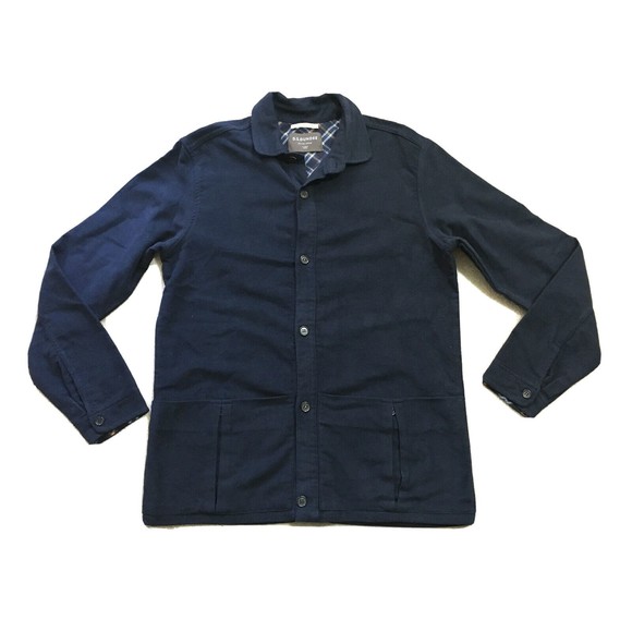 DS Dundee Mens Navy Blue Cotton Jacket Button Down Shirt Pocket 40 Contrast Cuff - Picture 4 of 15